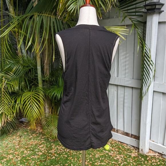 Monrow (Revolve) Embellished 100% Cotton Stretchy Black Tank Top, size XS - Picture 3 of 8
